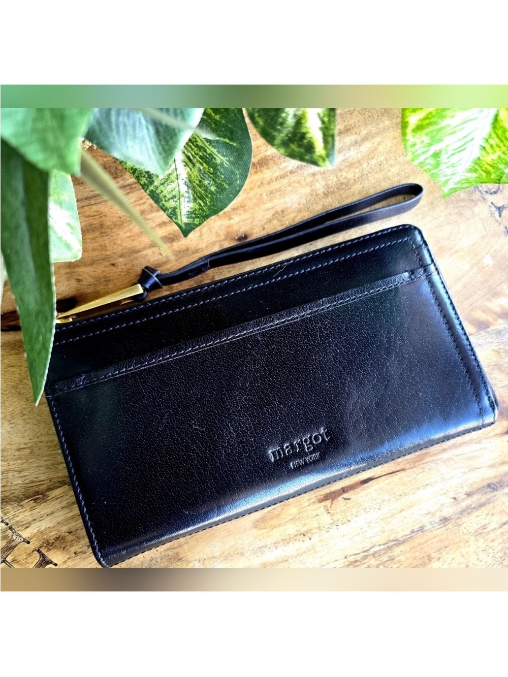 Margot New York Black Leather Continental Wallet Wristlet